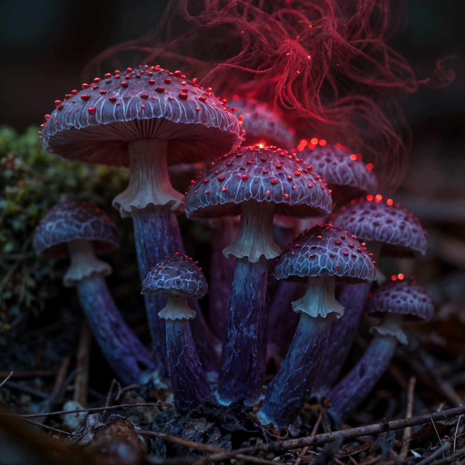 Sumptuous Forest Floor Fungi in Purple, Teal, and Red