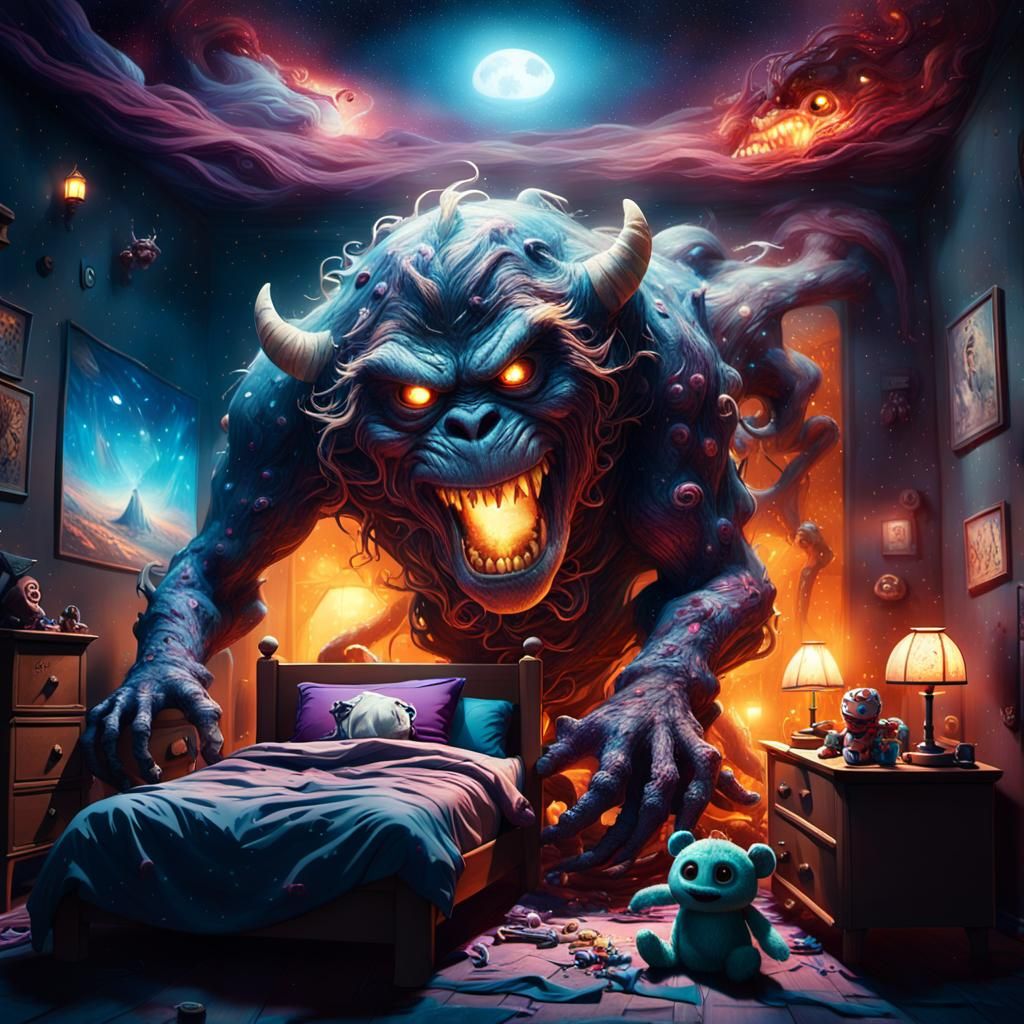 Fearsome Monster Lurking Under Bed: Digital Matte Painting