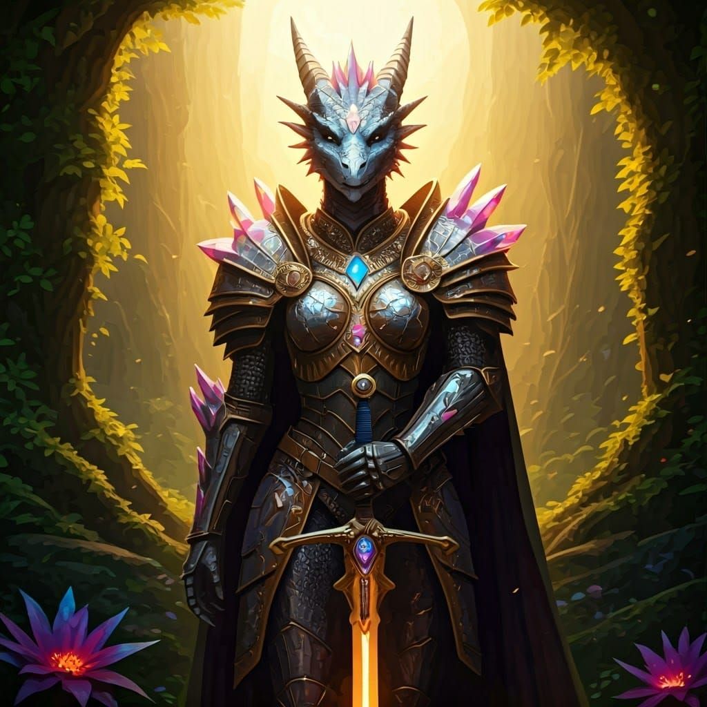 Dragon Paladin in Mystical Forest Concept Art
