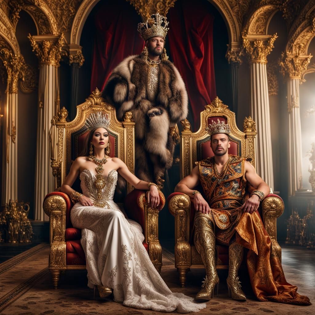 Extravagant Roman King and Queen on Thrones