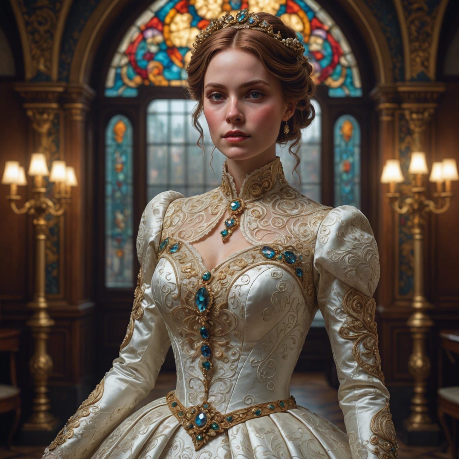 Victorian Wedding Dress Portrait in Digital Art Style