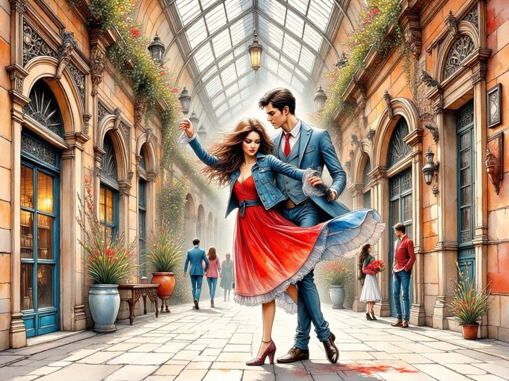 Jenna Coleman Dancing in Museum, Ink Art