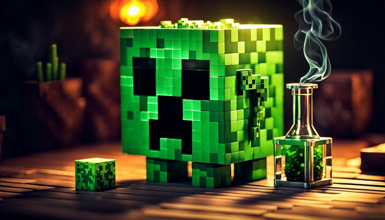 A Minecraft creeper smoking a bong