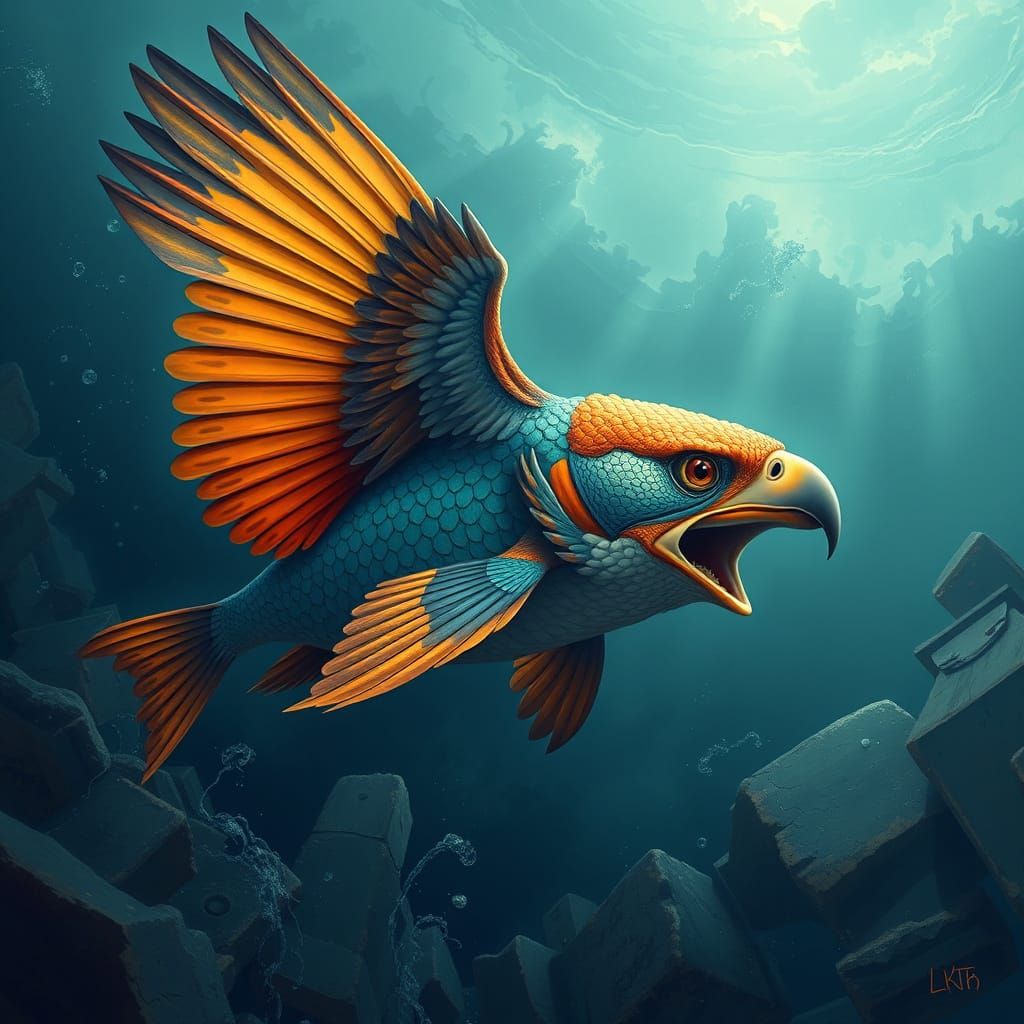 Mystical Hawk Fish Swimming in Deep Ocean