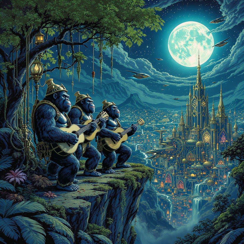 A Steampunk Gorilla Bluegrass band comprised of gorillas joy...