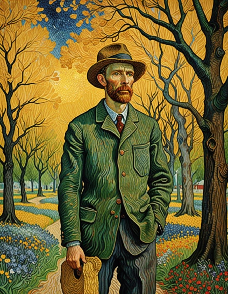 Vibrant Spring Scene in Pointillist Style with Van Gogh Infl...