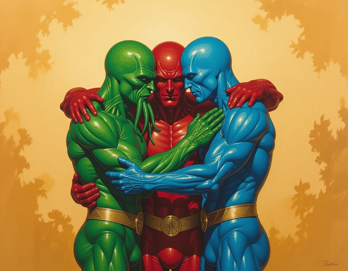 Cthulhu, Silver Surfer, and Colossus in Loving Embrace