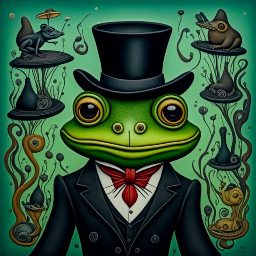 Psychedelic Frog in Top Hat: AI Art