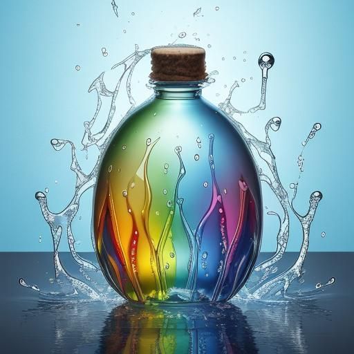 Colorful Glass Bottle with Waterdrops and Splash