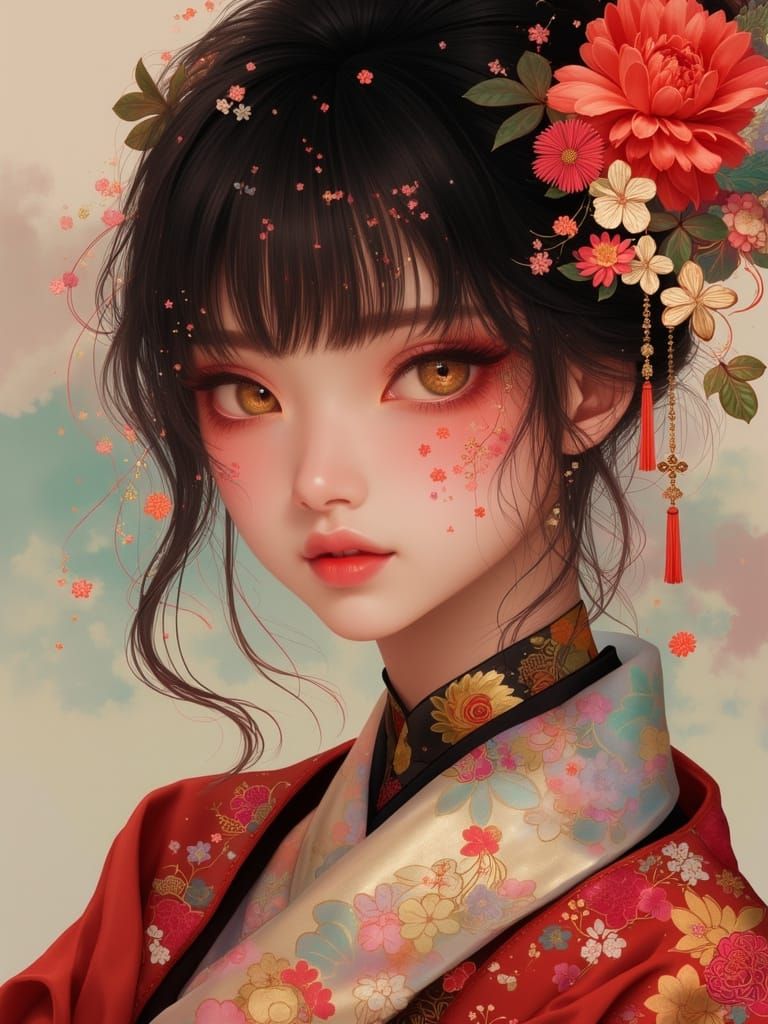 Beautiful Japanese Girl Portrait in Anime Style