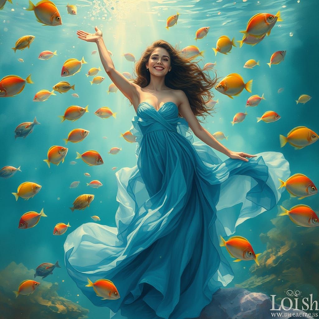 Underwater Paradise: Woman in Aquatic Gown