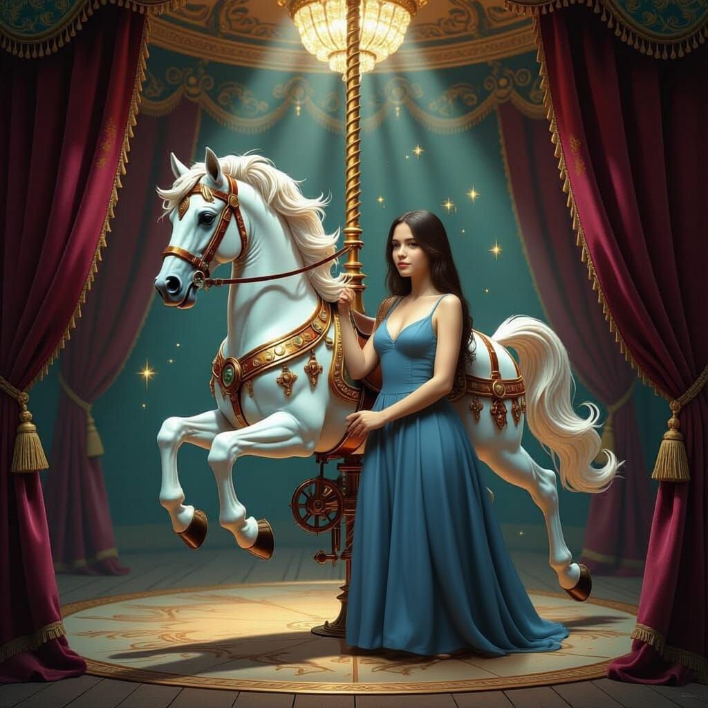 Steampunk Carousel Horse in Abandoned Victorian Ballroom