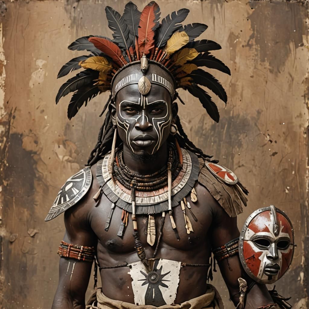 African Warrior with War Mask and Paint
