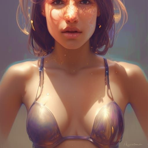 Detailed Portrait of Woman in Bikini, Digital Art