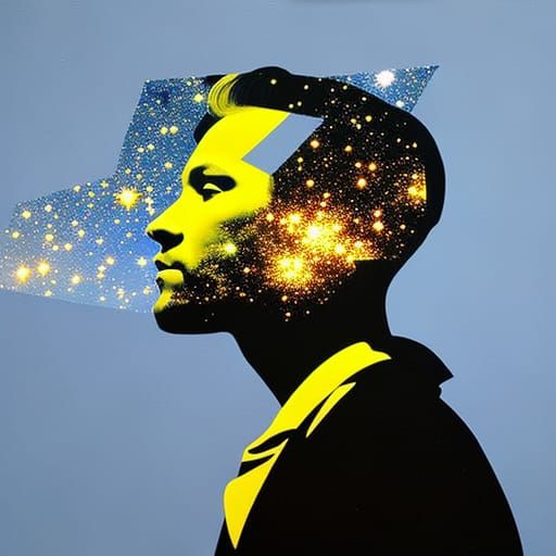 Musician Silhouette Double Exposure Starry Night