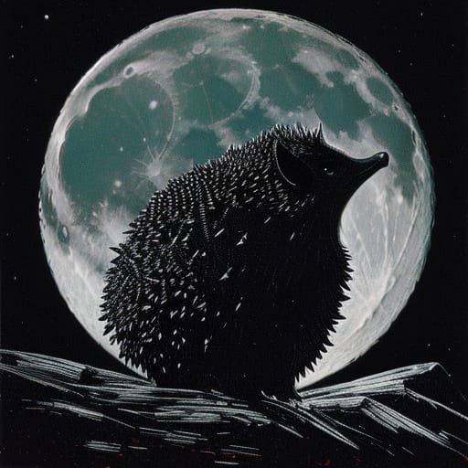 Moon Hedgehog's Lunar Travel Log in Expressionist Style