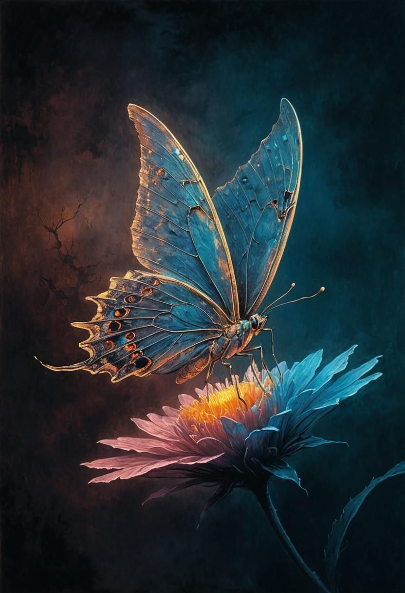 Monochromatic Butterfly in Dark Surreal Style