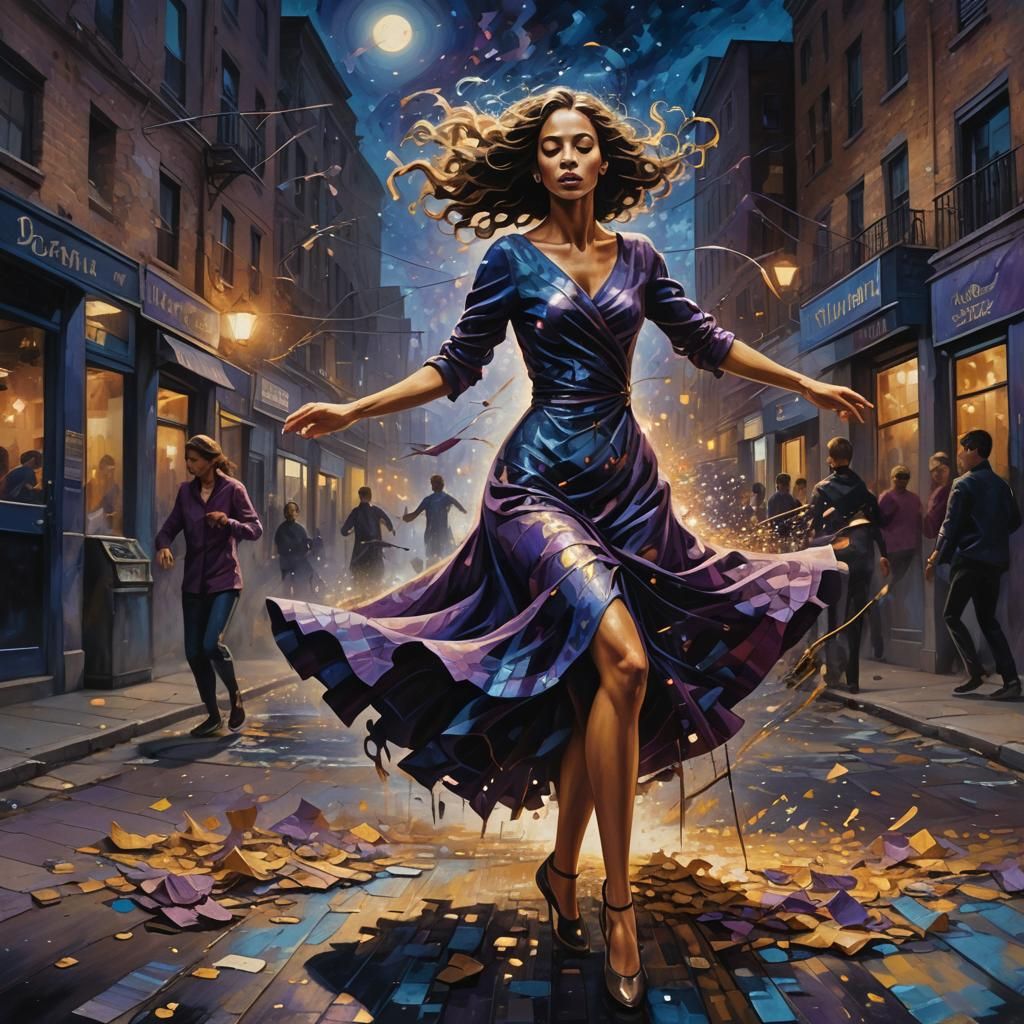 Dancing Woman Formed from Litter: Surrealist Oil Painting