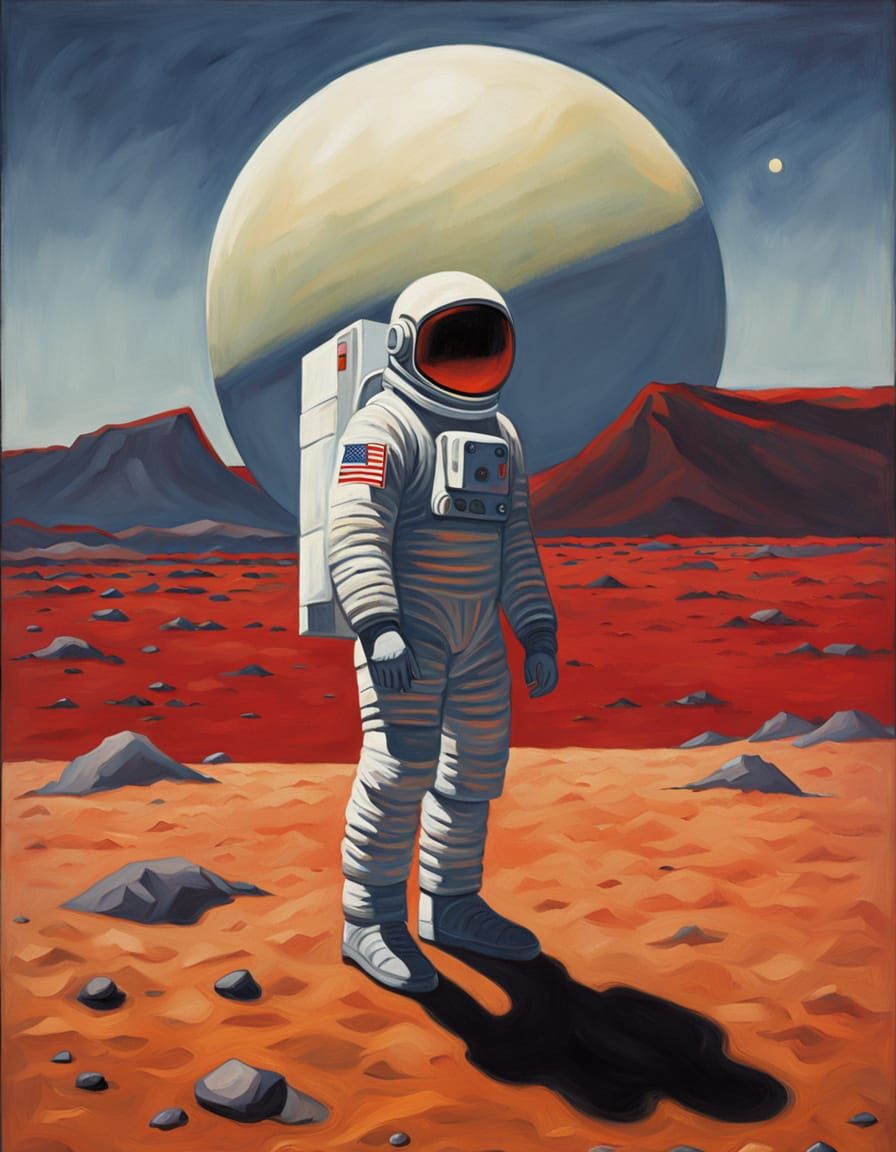 Astronaut Contemplating Alien Planet in Hopper Style