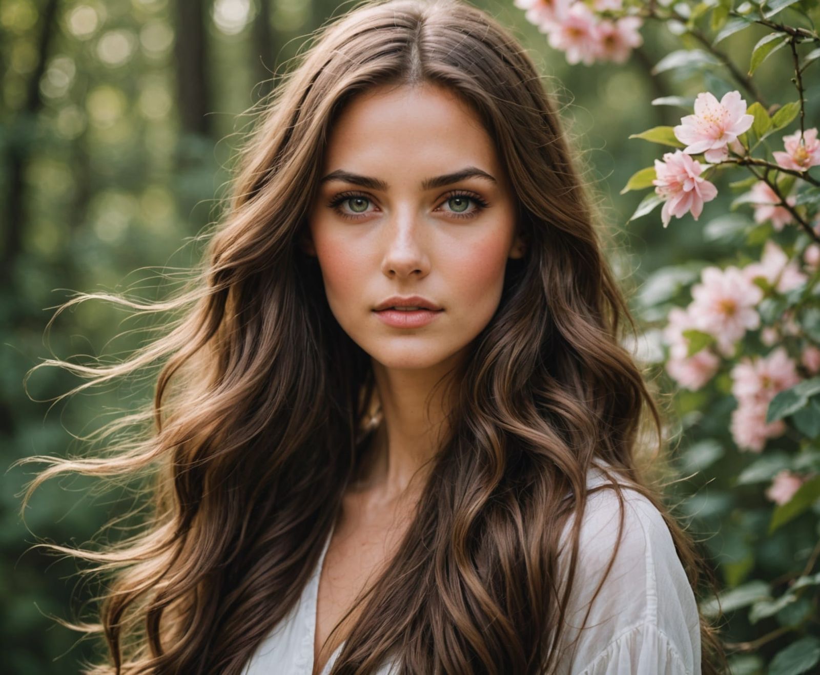 Beautiful Woman with Flowing Hair in Nature