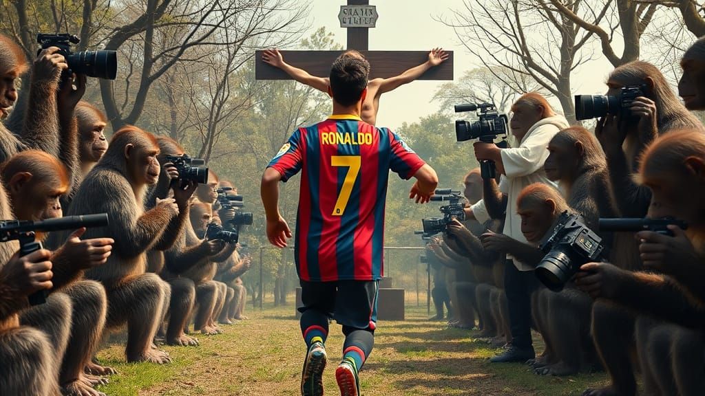Ronaldo in Barcelona Jersey: A Surrealist Zoo Scene