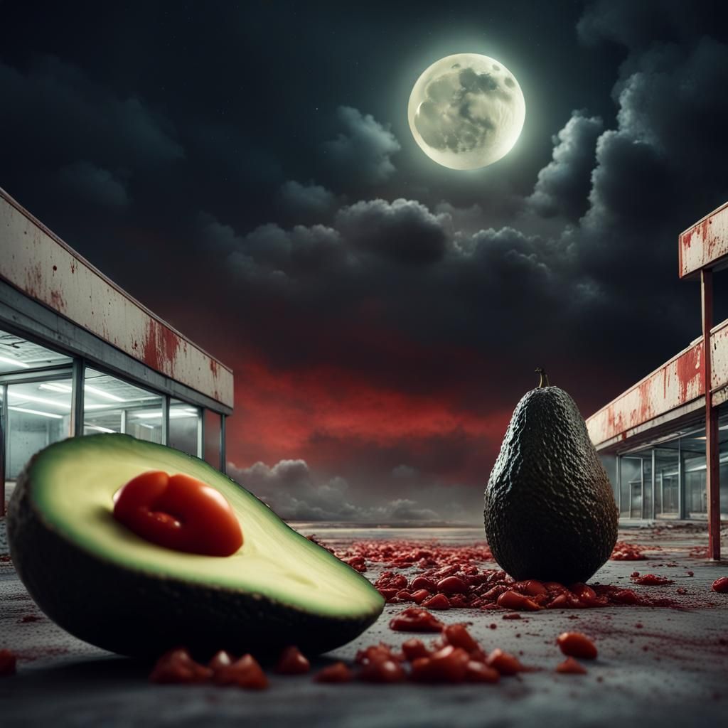 Apocalyptic Zombie Avocado Horror Scene