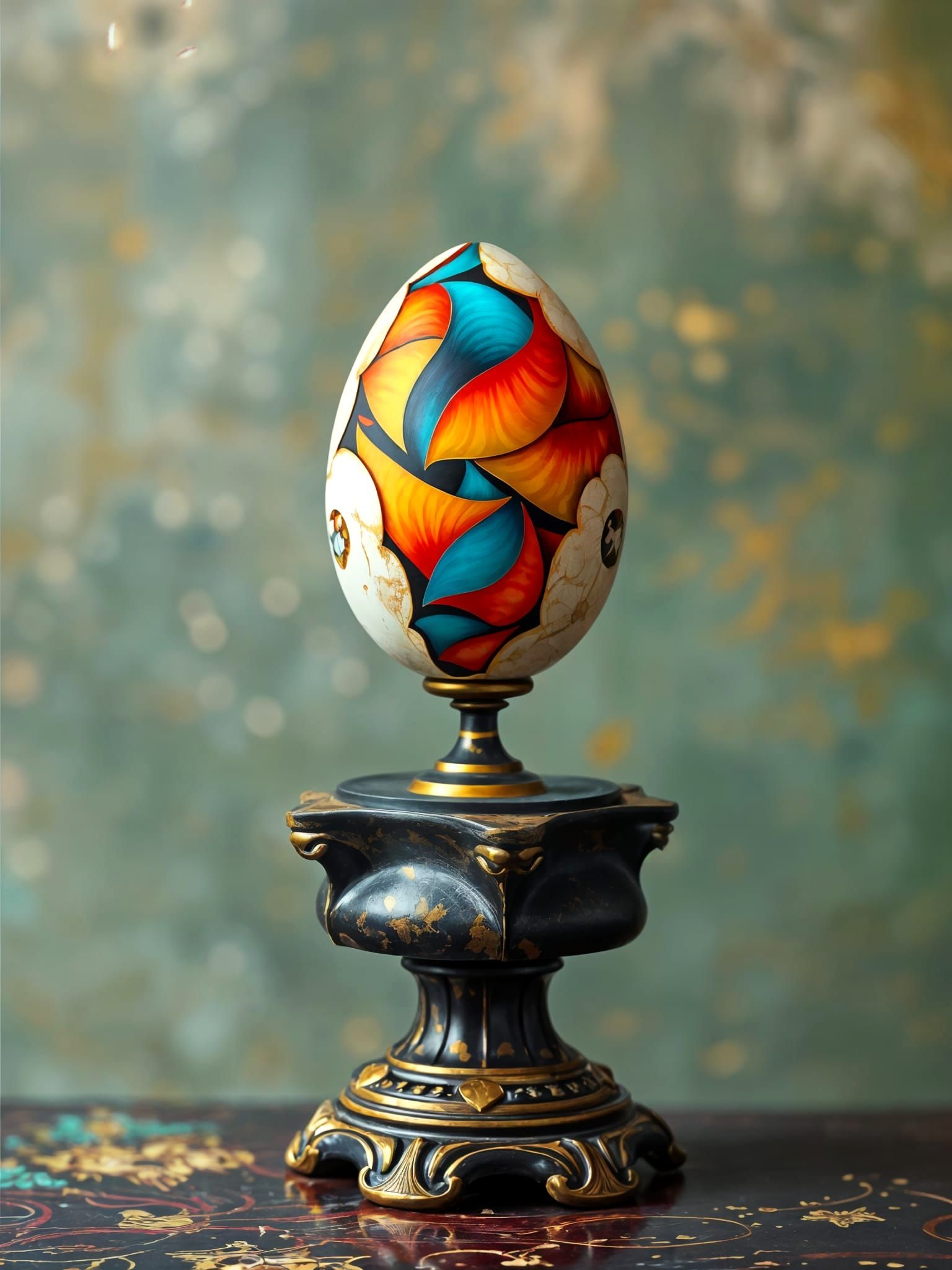 Elegant Scrimshaw Egg Adorned with Opulent Pedestal