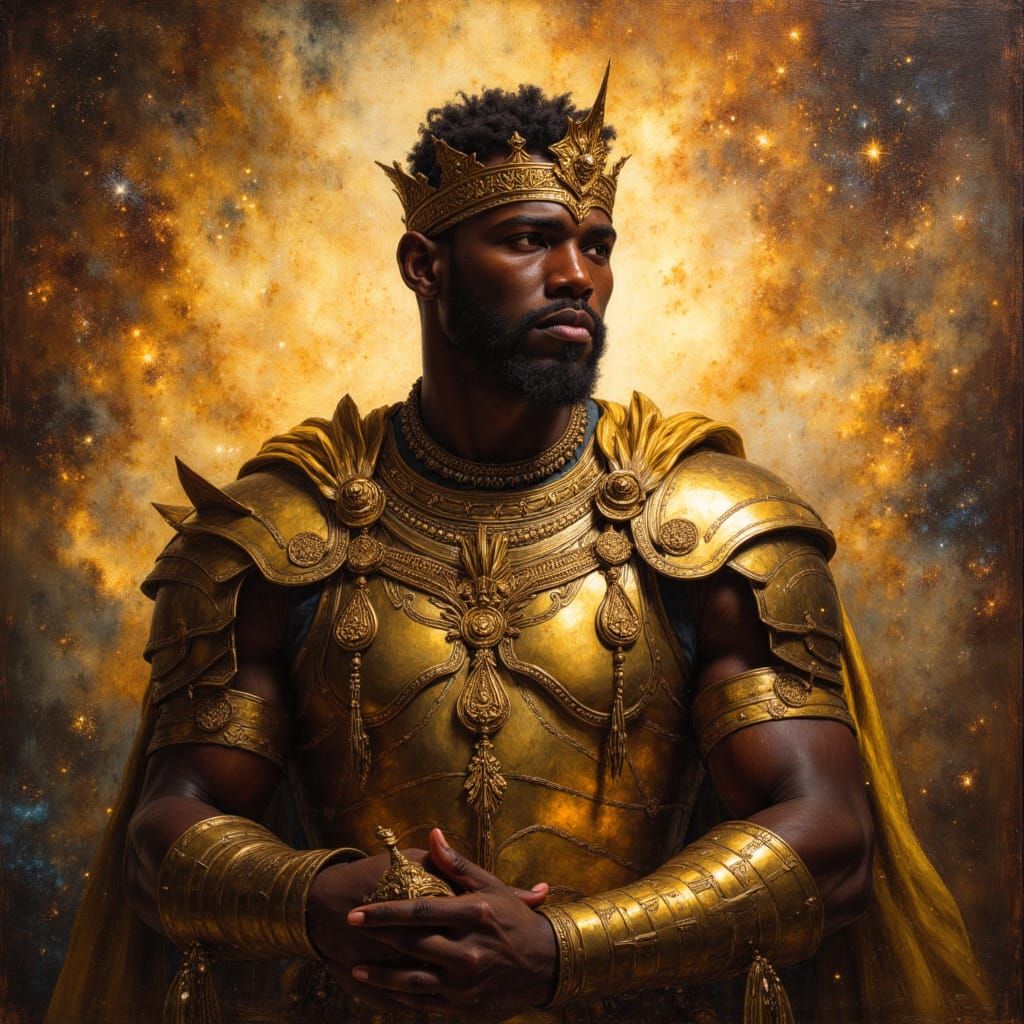 Black God-King in Golden Armor, Celestial Portrait