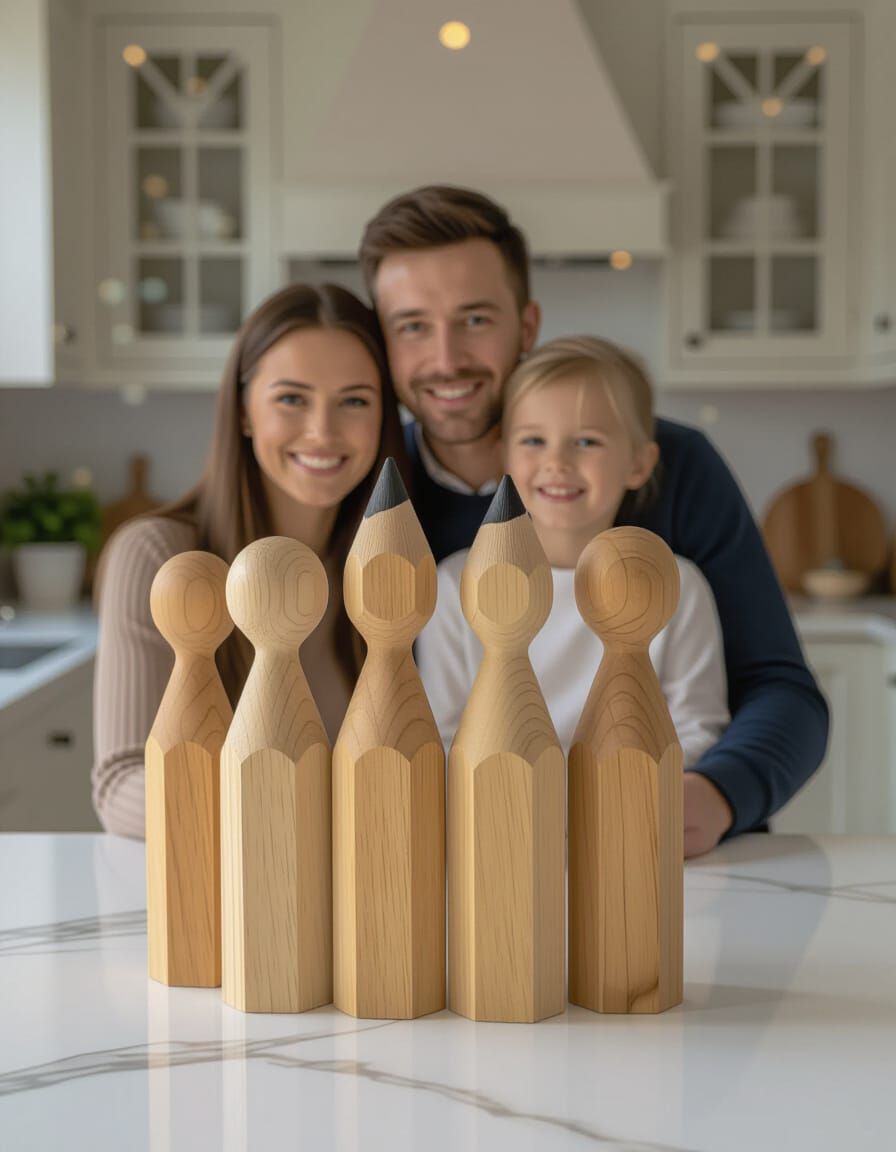 Ethereal Kitchen Family Portrait with Wooden Pencils