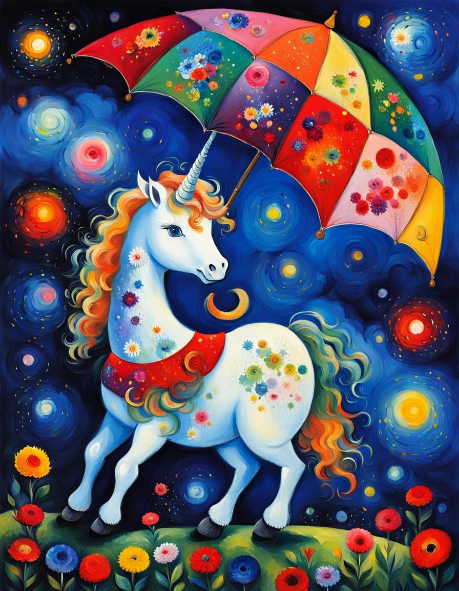 Unicorn with a Magical Umbrella