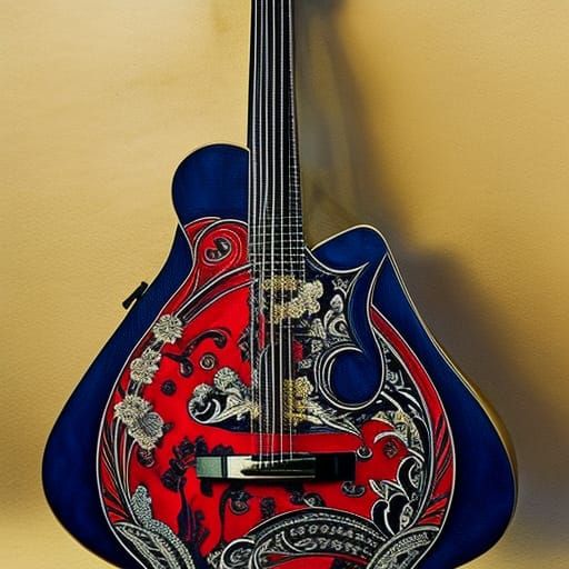 Guitar Handbag in Ink Wash Style