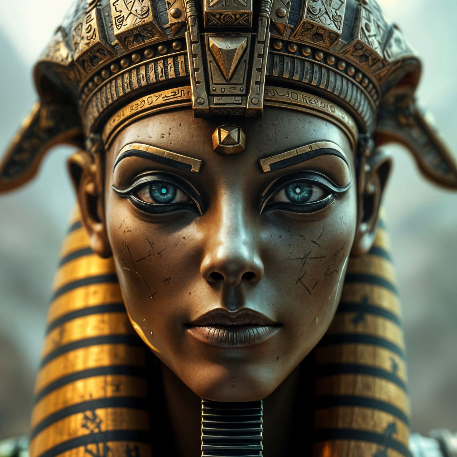 Egyptian Futurism Goddess with Golden Headdress