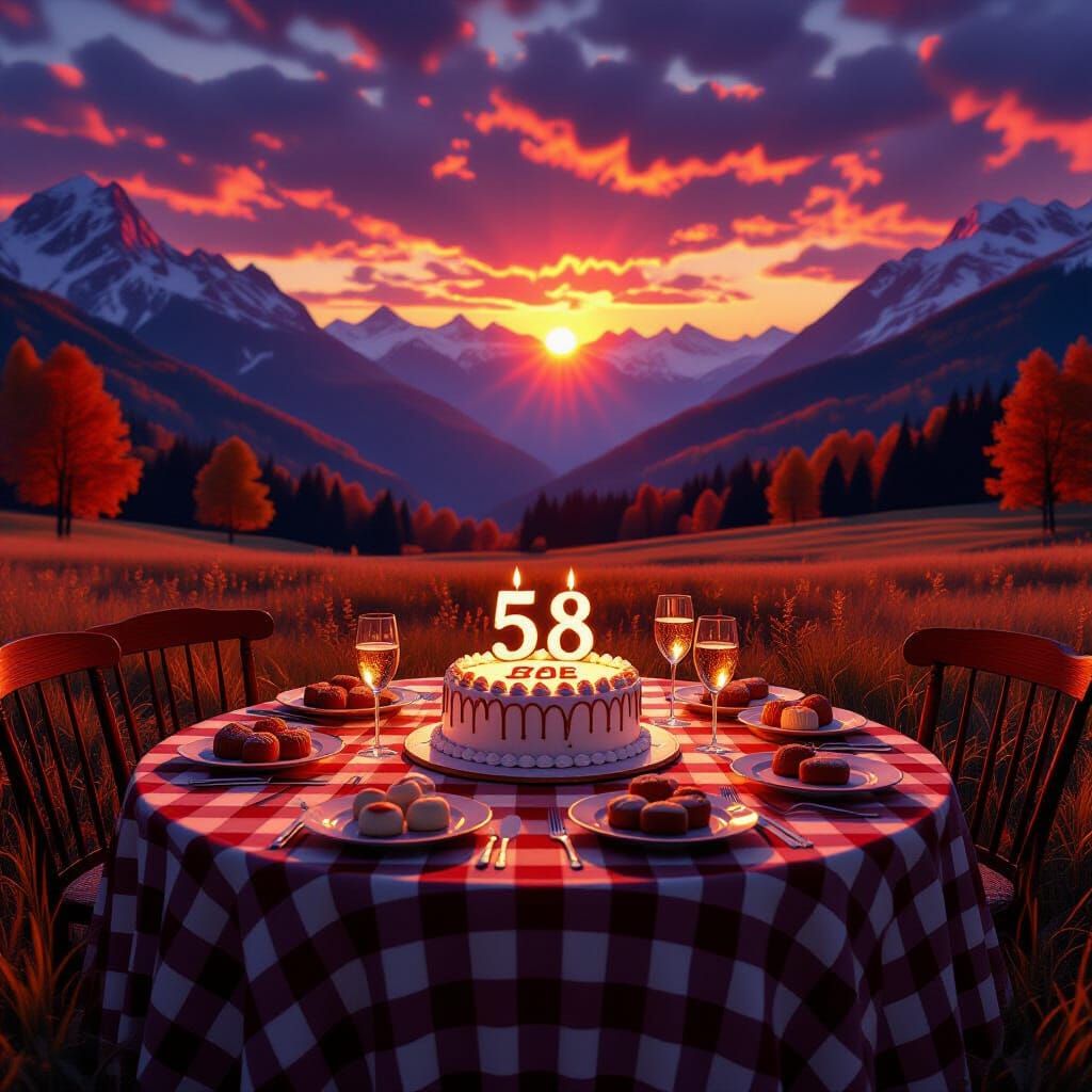 Autumn Birthday Celebration at Sunset in Mountain Meadow