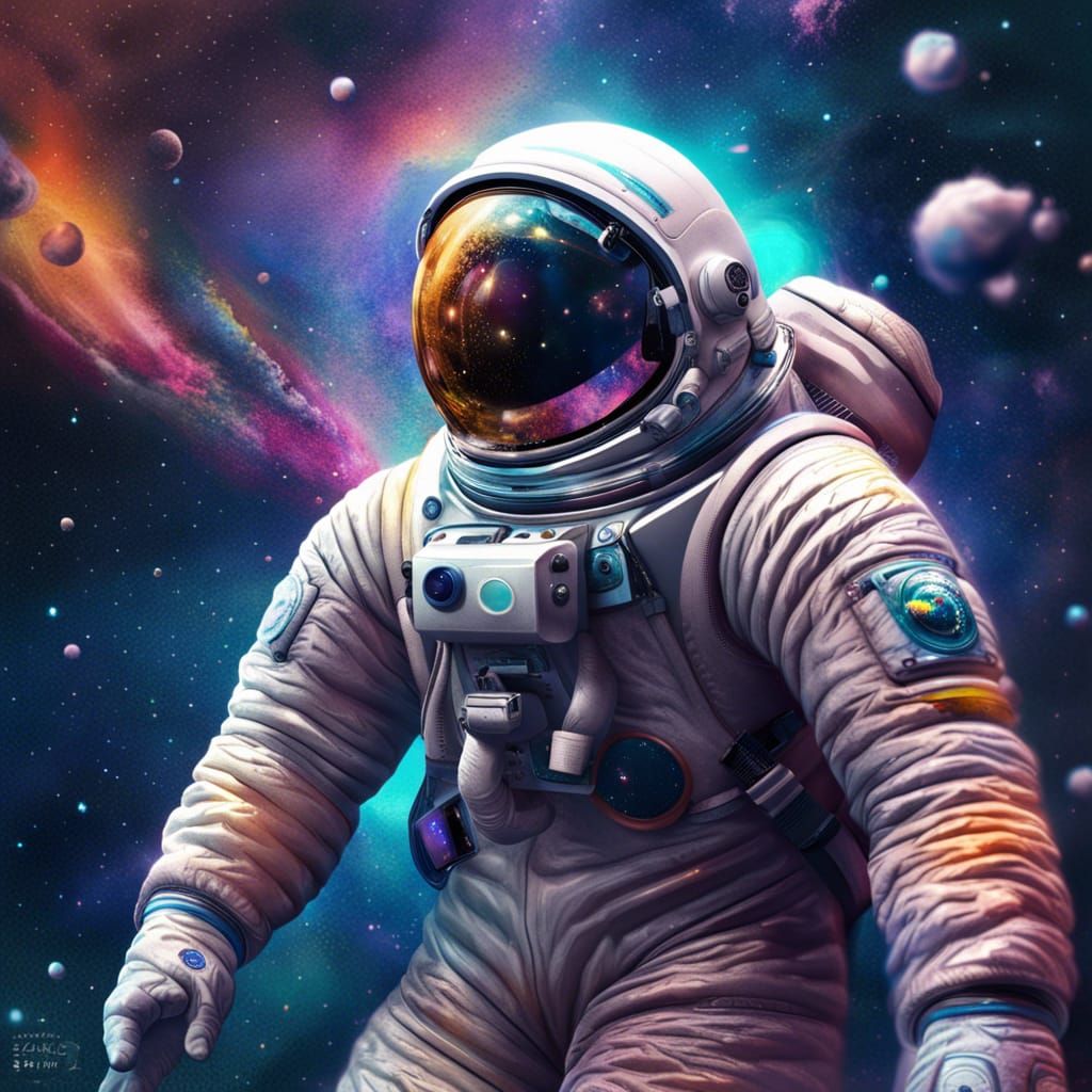 Crying Astronaut Drifting Through Galaxies: Hyperrealistic A...