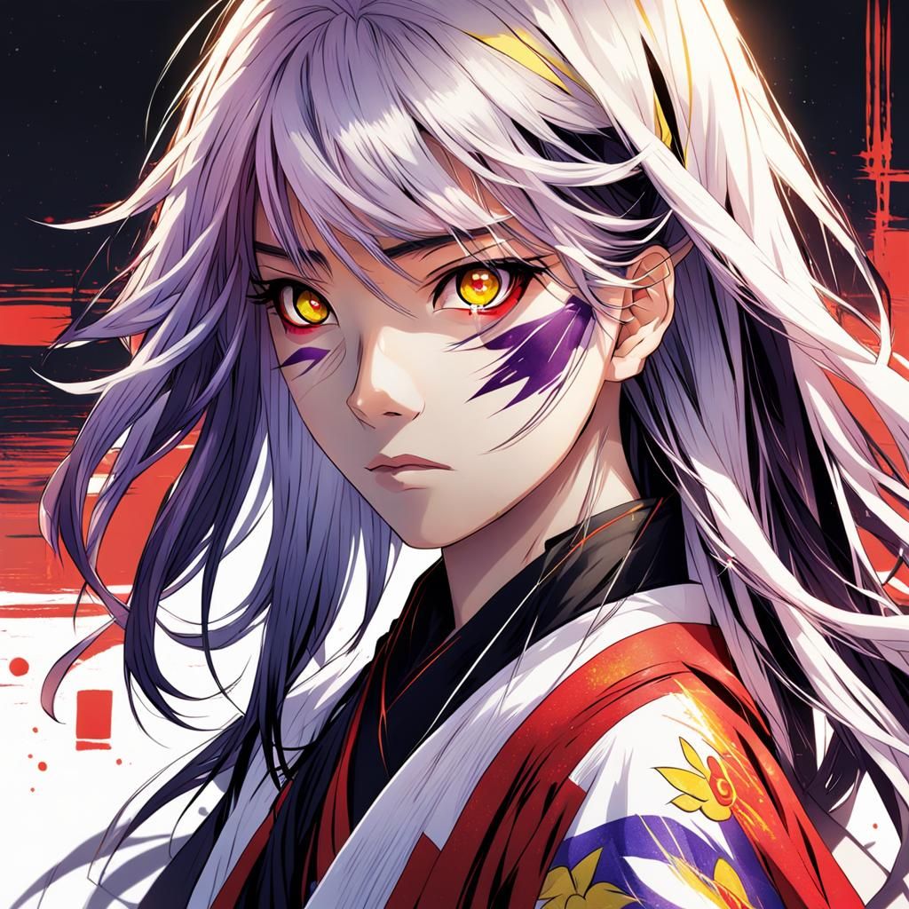 Anime-Inspired Girl with Dual-Colored Eyes in Kimono