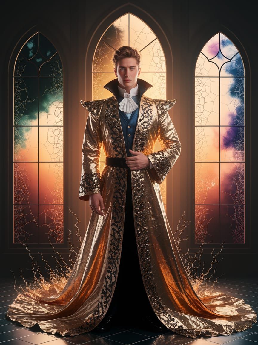 Fantasy Prince in Metallic Robe with Stained Glass Effect