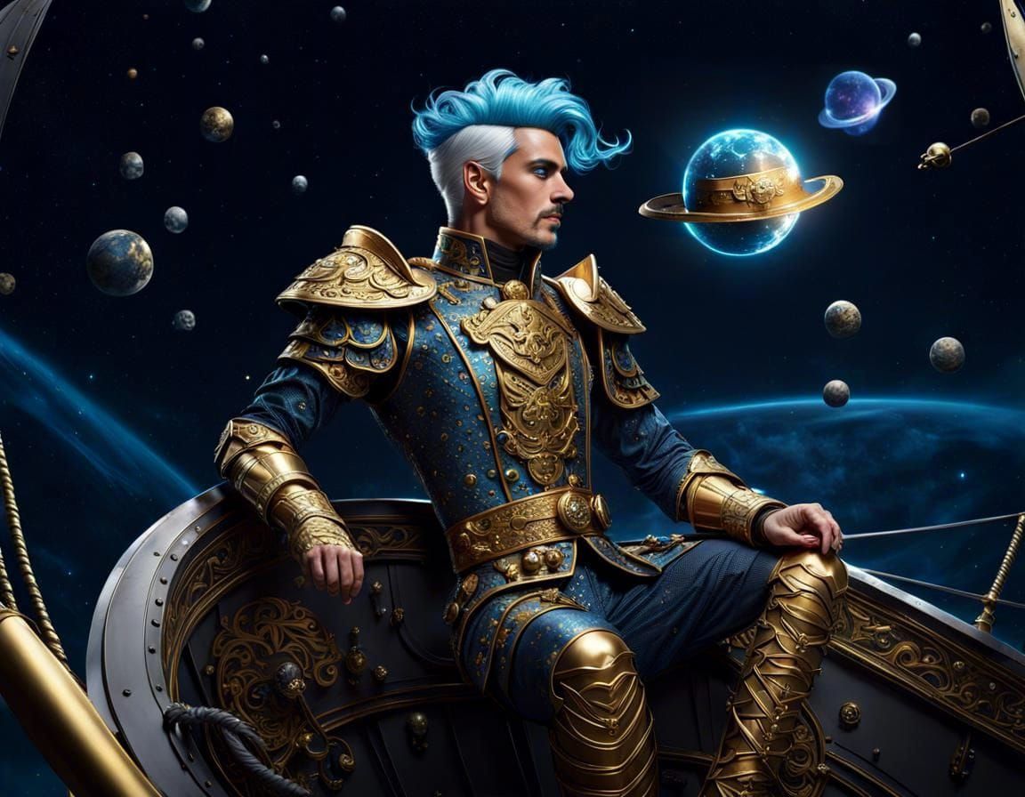 Cyborg Pirate Zepp on Cosmic Map in Victorian Armor