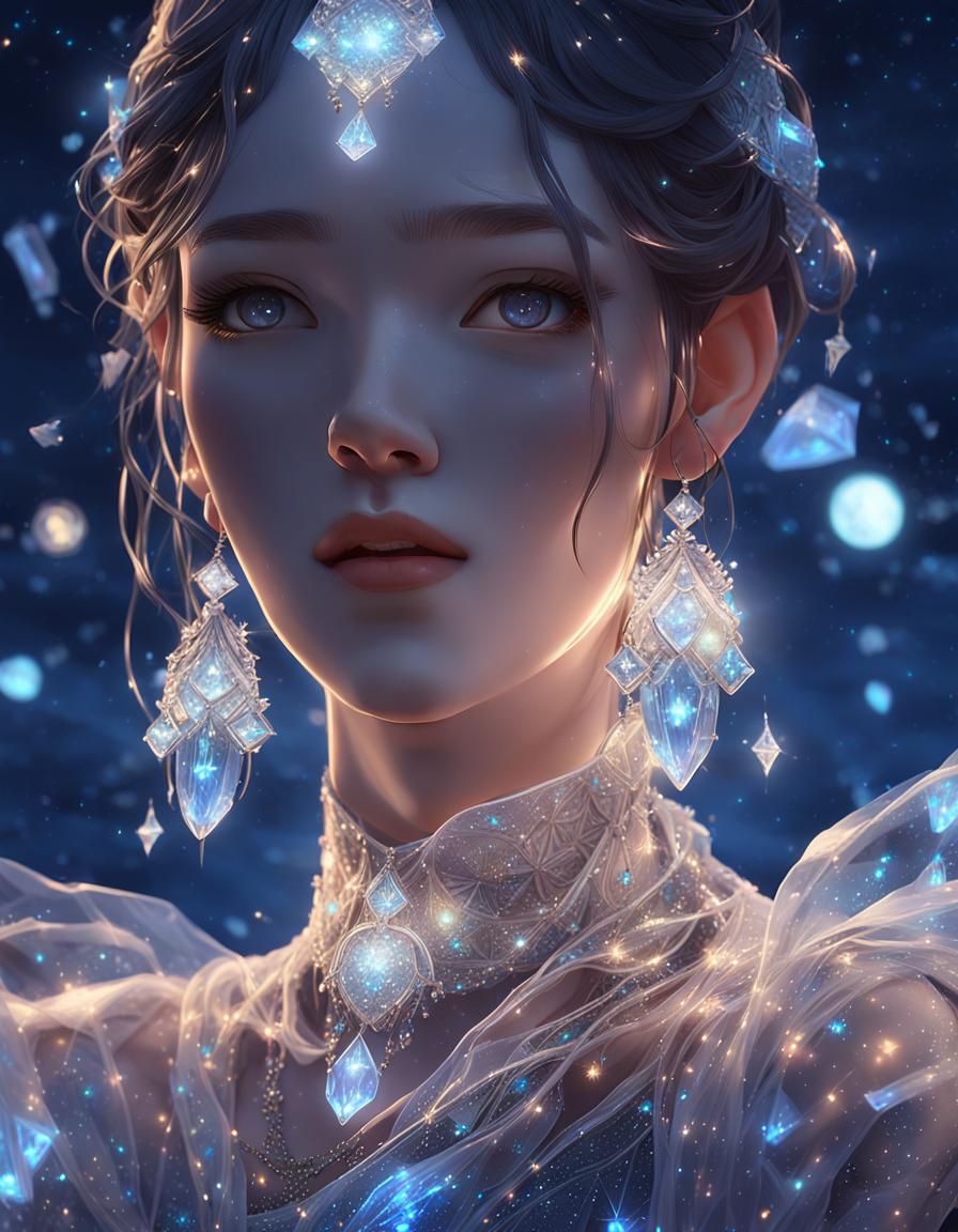 Woman in Glass Dress: 3D Anime Portrait