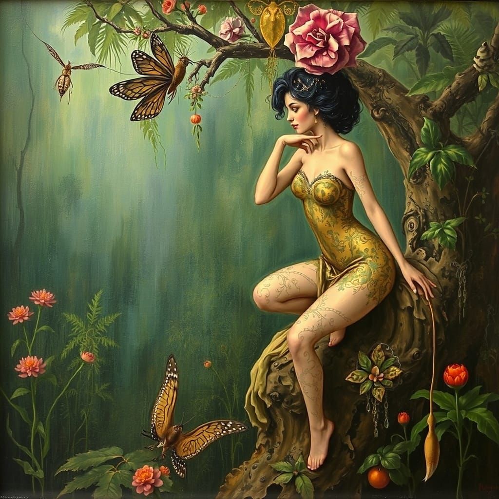 Lush Jungle Beauty in Surrealist Style