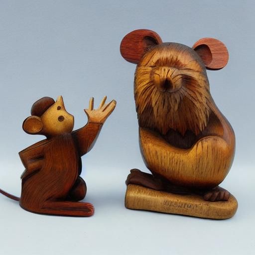 Whimsical Mouse Wood Carving in Rayonism Style