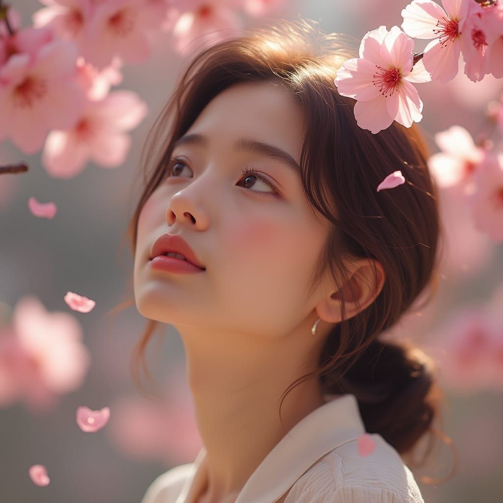Serene Woman Under Cherry Blossoms