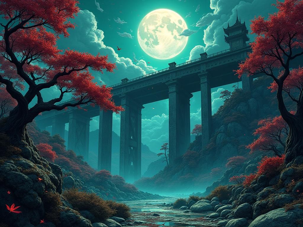 Neo-Feudal Japanese Metropolis with Electric Glow