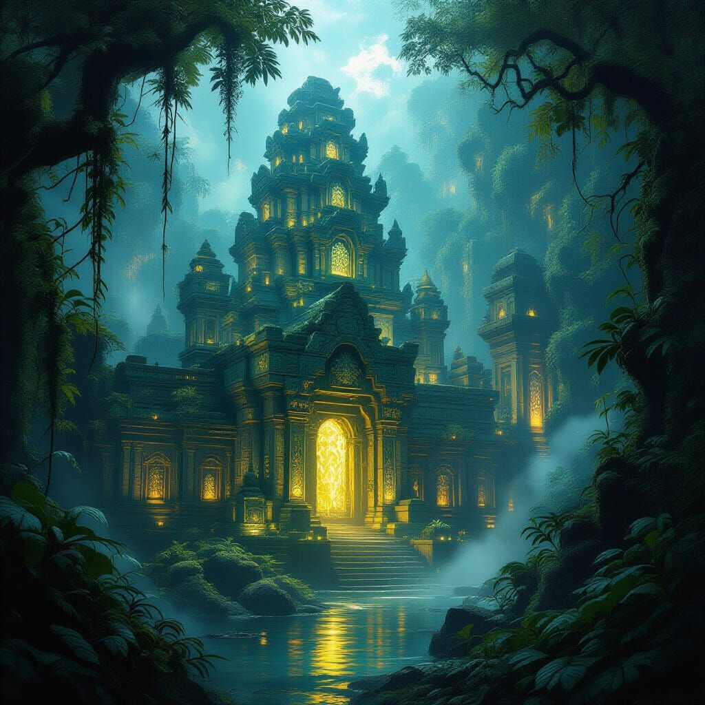 Ancient Jungle City Illuminated by Ethereal Runes