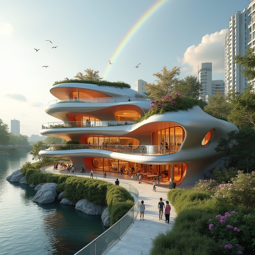 Futuristic Flower Building in Modern Metropolis