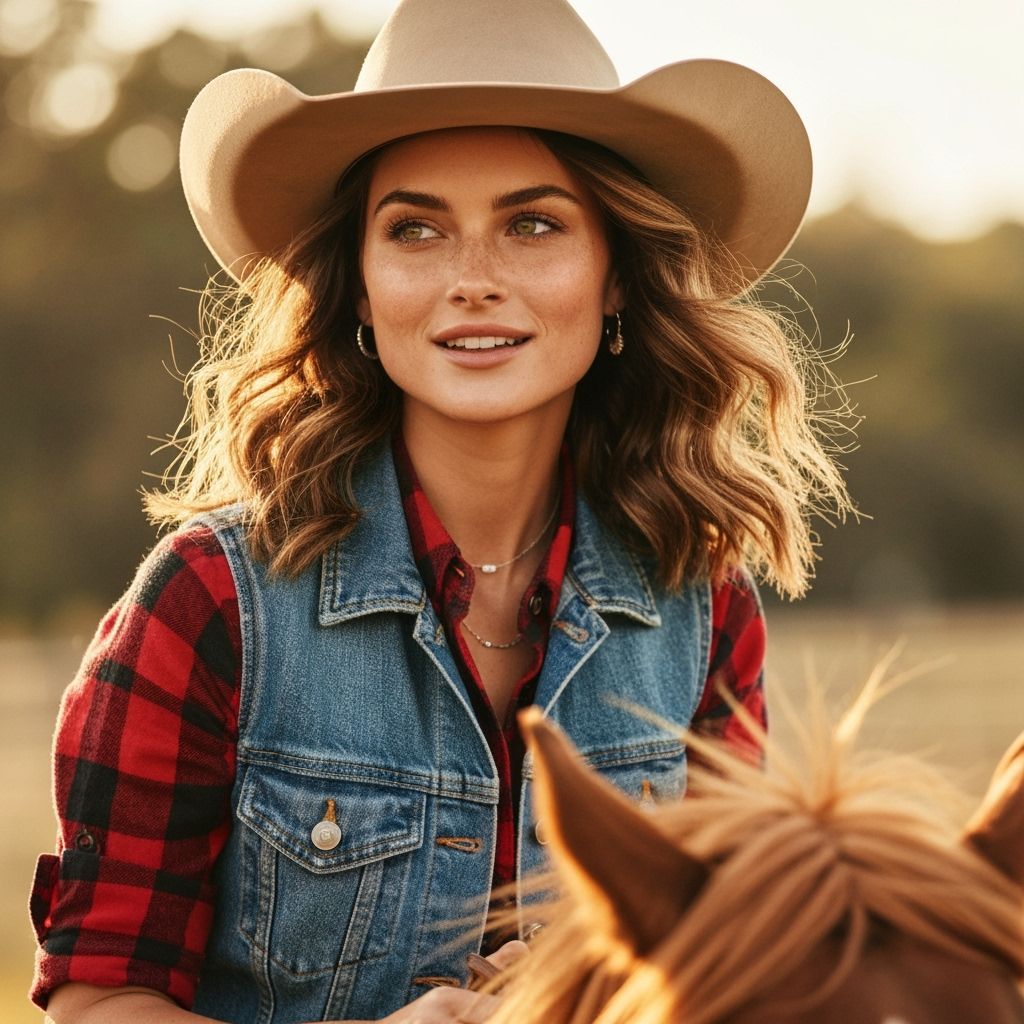 Cinematic Cowgirl Portrait Riding Horse in Warm Sunlight