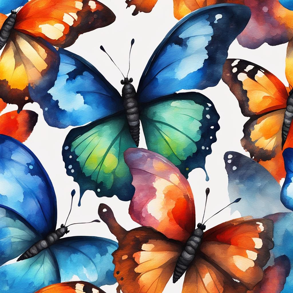 Butterflies in Gouache and Watercolor Impressionist Style