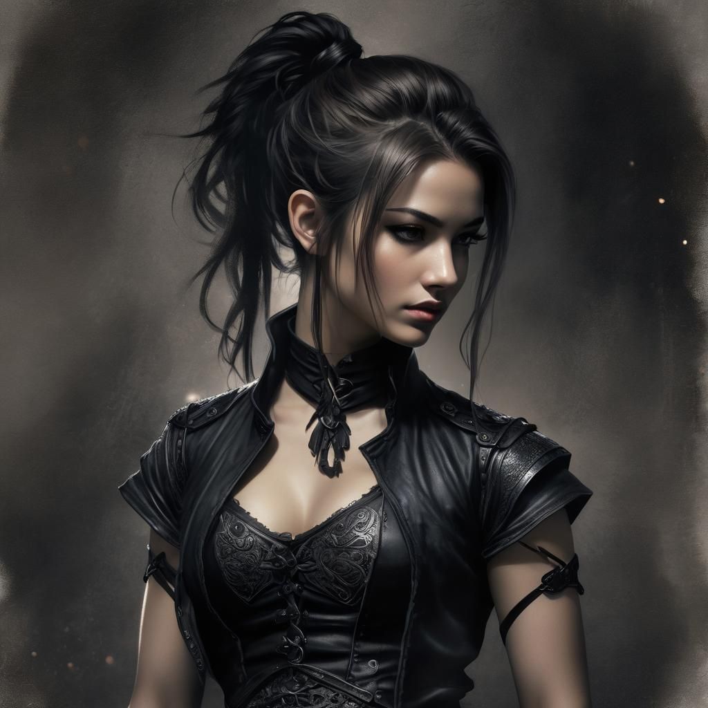 A beautiful woman, assassin, fantasy character, leather fili...