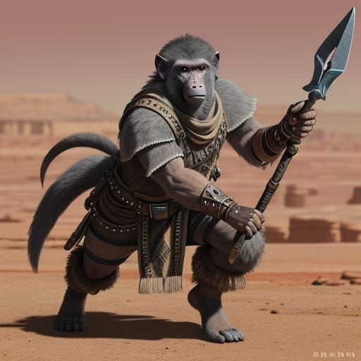 Armored Baboon Miner with Pickaxe Tail