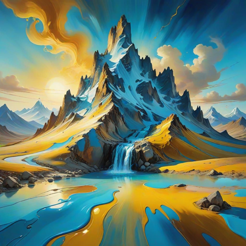 Surreal Mountain Landscape with Vibrant Oil Painting