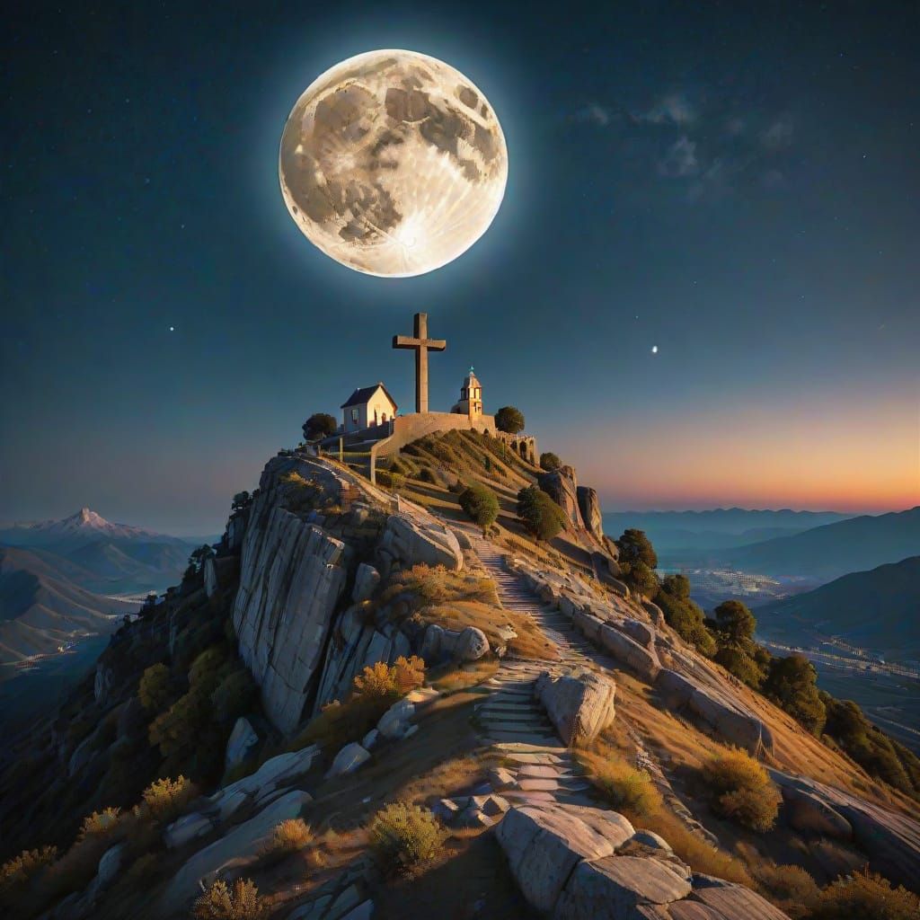 Majestic Holy Cross Illuminated by a Gigantic Full Moon